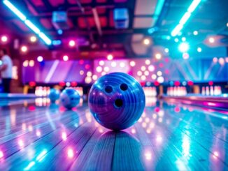 Mejores boliches en CDMX - Pelota de bolos en una pista de boliche con luces de neón