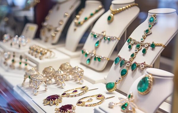 Mejores joyerías de CDMX - Colección de joyas de lujo exhibidas en el mostrador de una joyería