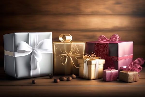 tiendas de regalo en el centro - Plano detalle de diversas cajas de obsequios con lazos 