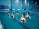 Escuelas de clases de natación - Mujeres jóvenes toman clases de aqua aerobics para aumentar la flexibilidad y tonificar los músculos
