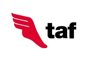 Tiendas de calzado deportivo - Logo de tiendas TAF, venta de zapatos y accesorios como mochilas, gorras y guantes deportivos