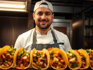 Chefs mexicanos - Cocinero mexicano famoso sonriendo al preparar los mejores tacos de CDMX