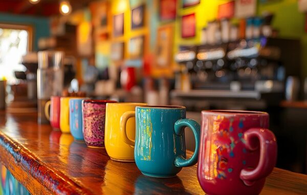 Cafeterías temáticas en CDMX - Interior de una de las mejores cafeterías temáticas en CDMX con diversos modelos de taza de café