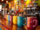 Cafeterías temáticas en CDMX - Interior de una de las mejores cafeterías temáticas en CDMX con diversos modelos de taza de café