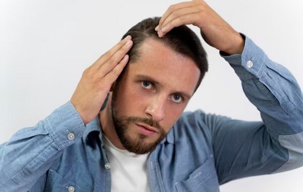 Injerto de cabello costo - Hombre observando el avance de la pérdida de cabello en las entradas considerando un tratamiento de injerto cabello CDMX