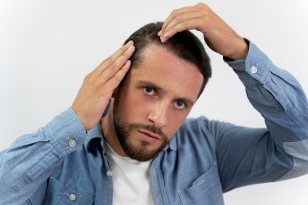Injerto de cabello costo - Hombre observando el avance de la pérdida de cabello en las entradas considerando un tratamiento de injerto cabello CDMX
