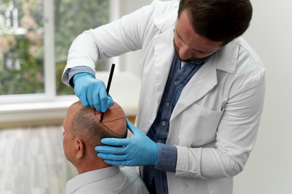 Doctores de injerto de cabello CDMX - Mejor cirujano capilar CDMX realizando el boceto del injerto cabello CDMX a un hombre con alopecia avanzada