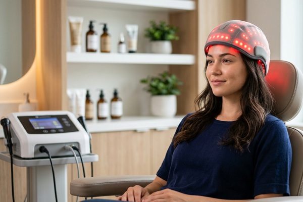 Mujer realizándose una terapia con láser de baja intensidad para frenar la alopecia