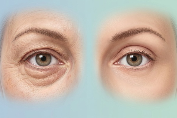 Imagen comparativa del antes y después de una cirugía estética de blefaroplastia