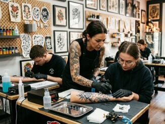 Cursos de tatuaje - Tatuadora realizando un curso de tatuaje para principiantes en México
