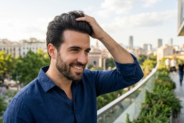 Hombre con cabello abundante y natural gracias al injerto de cabello CDMX