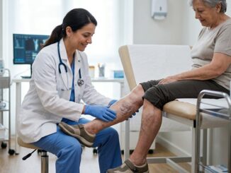 Cirujanos vasculares - Mujer adulta con venas varicosas siendo evaluada por una especialista en varices en CDMX