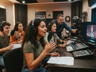 Escuelas de doblaje - Estudiantes realizando prácticas de locución en una escuela de doblaje en México