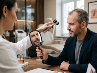 Técnicas de injerto capilar - Tricóloga evaluando a un hombre con alopecia androgénica para un injerto de cabello CDMX