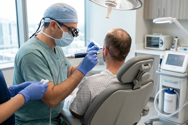 Tricólogo realizando un trasplante de cabello CDMX con la técnica NeoGraft