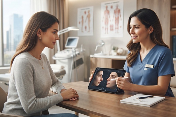 Cirugías estéticas - Mujer en consulta de medicina estética para realizarse una rinoplastia