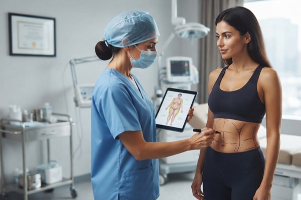 Cirugías estéticas - Especialista en medicina estética realizando el diseño de la cirugía de lipoescultura a una mujer
