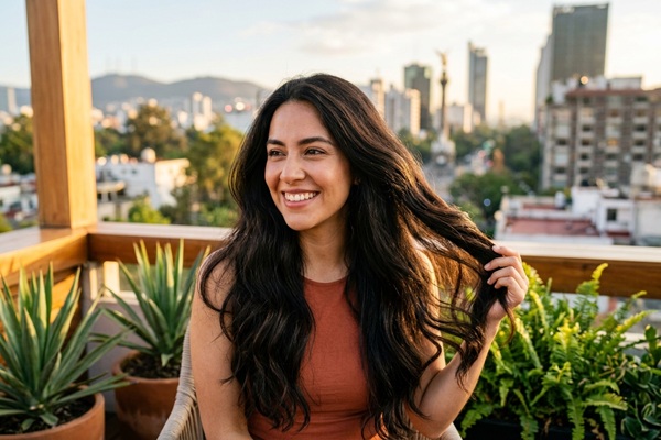 Crecimiento del cabello - Mujer feliz al descubrir cómo hacer crecer el cabello con suplementos de biotina